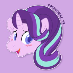 Size: 800x800 | Tagged: safe, artist:dogesphere, starlight glimmer, pony, unicorn, g4, blushing, bust, colored pupils, female, looking away, mare, open mouth, portrait, simple background, smiling, solo
