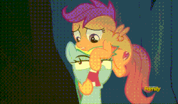 Size: 600x350 | Tagged: safe, screencap, rainbow dash, scootaloo, pony, campfire tales, g4, animated, cave, cutie mark, discovery family logo, faic, female, filly, gif, hoof in mouth, mouth pry, nose in the air, rainbow dash is best facemaker, scared, teeth, the cmc's cutie marks