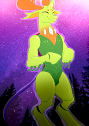 Size: 565x800 | Tagged: safe, artist:cottoncloudy, thorax, changedling, changeling, semi-anthro, g4, antlers, bipedal, horn, king thorax, king thorax the fabulous, male, solo, stallion