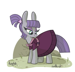 Size: 801x773 | Tagged: safe, artist:ponygoggles, maud pie, earth pony, pony, g4, alternate hairstyle, clothes, dress, fancy dress, female, long ears, looking back, mare, maudabetes, solo