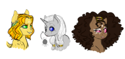 Size: 2250x1060 | Tagged: safe, artist:miyathegoldenflower, oc, oc only, hybrid, interspecies offspring, offspring, parent:discord, parent:princess celestia, parents:dislestia, triplets