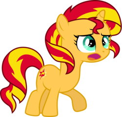 Size: 3116x3001 | Tagged: safe, artist:cloudy glow, sunset shimmer, pony, unicorn, g4, cute, female, filly, filly sunset shimmer, high res, mare, open mouth, raised hoof, simple background, solo, transparent background, vector, younger
