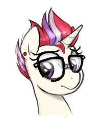 Size: 2298x2733 | Tagged: safe, artist:selenophile, moondancer, pony, unicorn, g4, alternate hairstyle, bust, ear piercing, earring, female, glasses, high res, jewelry, mare, piercing, portrait, simple background, solo, unsure, white background