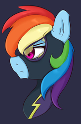Size: 607x924 | Tagged: safe, artist:tavifly, rainbow dash, pony, g4, broken goggles, bust, clothes, costume, dark side, female, goggles, portrait, shadowbolt dash, shadowbolts costume, solo