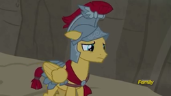 Size: 1280x720 | Tagged: safe, screencap, flash magnus, pegasus, pony, campfire tales, g4, armor, cute, discovery family logo, helmet, male, royal legion, sad, sadorable, stallion, wings