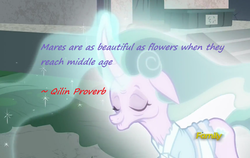 Size: 1420x898 | Tagged: safe, artist:meiyeezhu, edit, edited screencap, screencap, mistmane, pony, unicorn, campfire tales, g4, aging, discovery family logo, female, floppy ears, magic, magic aura, mare, old, proverb, wisdom