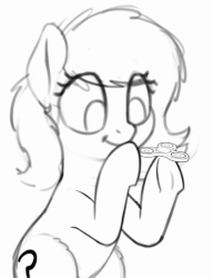 Size: 431x560 | Tagged: safe, artist:smoldix, oc, oc only, oc:filly anon, earth pony, pony, animated, female, fidget spinner, filly, gif, grayscale, monochrome, perfect loop, raised hoof, simple background, sketch, solo, white background