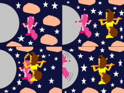 Size: 1024x766 | Tagged: safe, artist:penelopehamuchan, cheese sandwich, pinkie pie, pony, g4, asteroid, comic, crossover, looney tunes, scooter