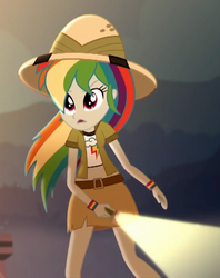 Size: 673x851 | Tagged: safe, screencap, equestria girls, g4, leaping off the page, my little pony equestria girls: summertime shorts, clothes, cropped, female, flashlight (object), hat, midriff, pith helmet, short shirt, skirt, solo