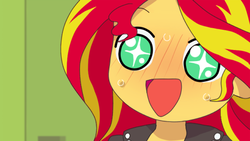 Size: 480x270 | Tagged: safe, artist:ayahana, sunset shimmer, equestria girls, g4, blushing, catasterism, cute, female, shimmerbetes, starry eyes, sweat, wingding eyes