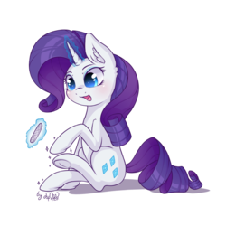 Size: 1536x1536 | Tagged: safe, artist:dsp2003, rarity, pony, unicorn, g4, blushing, cute, ear fluff, female, hoof polish, nail file, open mouth, raribetes, simple background, sitting, transparent background