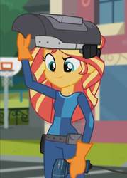 Size: 775x1080 | Tagged: safe, screencap, sunset shimmer, equestria girls, g4, get the show on the road, my little pony equestria girls: summertime shorts, female, solo, sunset welder, welding, welding mask