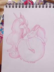 Size: 848x1125 | Tagged: safe, artist:marta4708, princess celestia, pony, g4, female, misleading thumbnail, monochrome, photo, pony bigger than a planet, sketch, solo, sun, tangible heavenly object, traditional art