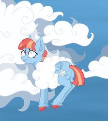Size: 1780x1998 | Tagged: safe, artist:paskanaakka, derpibooru exclusive, windy whistles, pegasus, pony, g4, butt freckles, cloud, colored hooves, ear fluff, female, freckles, mare, solo, stuck, stuck in a cloud, unshorn fetlocks