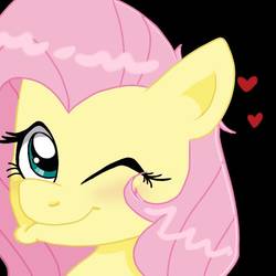 Size: 768x768 | Tagged: safe, artist:ozzybae, fluttershy, pony, g4, black background, bust, female, heart, looking at you, one eye closed, portrait, simple background, solo, wink