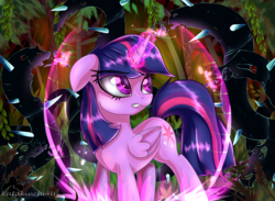 Size: 3000x2200 | Tagged: safe, artist:katakiuchi4u, twilight sparkle, alicorn, pony, g4, princess twilight sparkle (episode), colored pupils, commission, everfree forest, female, force field, high res, magic, mare, solo, thorn, twilight sparkle (alicorn), vine