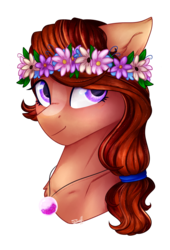 Size: 814x1197 | Tagged: safe, artist:cloud-drawings, oc, oc only, oc:aria, pony, female, floral head wreath, flower, mare, simple background, smiling, solo, transparent background