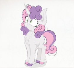 Size: 1933x1789 | Tagged: safe, artist:paskanaakka, derpibooru exclusive, sweetie belle, pony, unicorn, g4, chest fluff, colored hooves, cute, diasweetes, ear fluff, female, filly, fluffy, simple background, solo, unshorn fetlocks