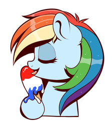 Size: 755x847 | Tagged: safe, artist:confetticakez, rainbow dash, pony, g4, cute, dashabetes, eyes closed, female, food, licking, mare, popsicle, simple background, smiling, solo, tongue out
