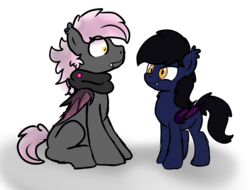 Size: 2552x1936 | Tagged: safe, artist:euspuche, oc, oc only, oc:moonlight blast, oc:neo, bat pony, pony, looking at each other, missing cutie mark, oc x oc, shipping, simple background, size difference