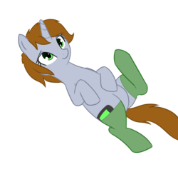 Size: 963x929 | Tagged: safe, artist:neuro, oc, oc only, oc:littlepip, pony, unicorn, fallout equestria, clothes, female, lewd, mare, on back, simple background, socks, solo, transparent background