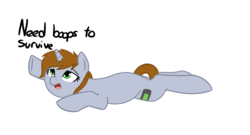 Size: 1207x651 | Tagged: safe, artist:neuro, oc, oc only, oc:littlepip, pony, unicorn, fallout equestria, boop, boop request, dialogue, female, mare, prone, reaching, simple background, solo, transparent background, weak