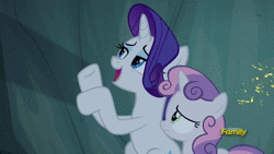 Size: 1920x1080 | Tagged: safe, edit, edited screencap, screencap, rarity, sweetie belle, pony, unicorn, campfire tales, g4, season 7, animated, female, gremlins, gremlins 2, no sound, shadow puppets, webm