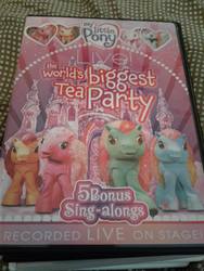 Size: 720x960 | Tagged: safe, minty, pinkie pie (g3), rainbow dash (g3), rarity (g3), sew-and-so, thistle whistle, wysteria, pony, g3, my little pony live: the world's biggest tea party, dvd, irl, photo, quadsuit
