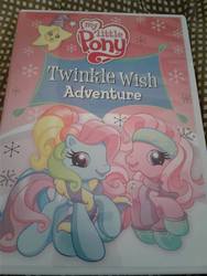 Size: 720x960 | Tagged: safe, pinkie pie (g3), rainbow dash (g3), twinkle wish, pony, g3, g3.5, twinkle wish adventure, clothes, dvd, dvd cover, hat, irl, looking at you, nightcap, photo, scarf