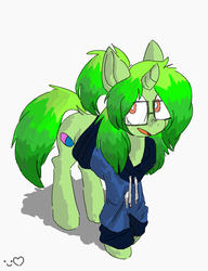 Size: 1119x1455 | Tagged: safe, artist:robiinart, oc, oc only, oc:bitter pill, pony, unicorn, clothes, cute, female, glasses, hoodie, looking at you, mare, simple background, sweater, white background
