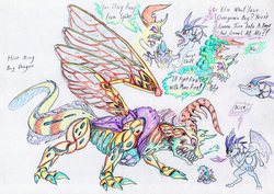 Size: 3471x2454 | Tagged: safe, artist:grimmyweirdy, princess ember, spike, thorax, changedling, changeling, dragon, g4, triple threat, badass, dragonified, epic, high res, imminent fight, king thorax, shapeshifting, species swap, traditional art, transformation
