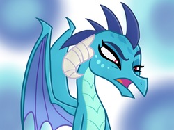 Size: 2732x2048 | Tagged: safe, artist:justsomepainter11, princess ember, dragon, g4, triple threat, high res, raised eyebrow, show accurate, squint