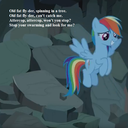 Size: 650x650 | Tagged: safe, edit, edited screencap, editor:korora, screencap, rainbow dash, campfire tales, g4, attercop attercop, cropped, text, the big scary cave, the hobbit, tolkien