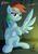 Size: 2480x3507 | Tagged: safe, artist:nekokevin, rainbow dash, pegasus, pony, campfire tales, g4, my little pony: friendship is magic, dialogue, female, forelegs crossed, high res, looking at you, mare, one wing out, sitting, smiling, solo, text