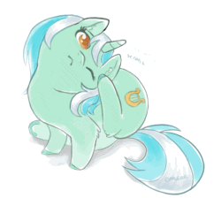Size: 615x550 | Tagged: safe, artist:mcponyponypony, artist:szafir87, edit, lyra heartstrings, pony, unicorn, g4, :<, animated, behaving like a cat, blinking, colored pupils, cute, ear scratch, female, gif, lyrabetes, mare, one eye closed, scratching, sitting, solo