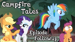 Size: 1600x908 | Tagged: safe, applejack, rainbow dash, rarity, scootaloo, pony, campfire tales, g4, episode followup