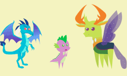 Size: 645x387 | Tagged: safe, artist:agrol, princess ember, spike, thorax, changedling, changeling, dragon, g4, season 7, triple threat, animated, gif, king thorax, pointy ponies, simple background, trio, yellow background