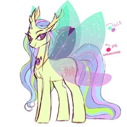 Size: 894x894 | Tagged: safe, artist:frowoppy, oc, oc only, oc:princess pandora celest chrys, changepony, hybrid, changeling wings, female, interspecies offspring, offspring, parent:princess celestia, parent:thorax, parents:thoralestia, princess oc, royalty, solo, transparent wings, wings