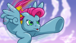 Size: 1920x1080 | Tagged: safe, artist:anscathmarcach, thistle whistle, pegasus, pony, g3, female, flying, mare, solo