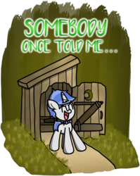 Size: 1012x1273 | Tagged: safe, artist:techreel, oc, oc only, pony, unicorn, all star (song), dreamworks, outhouse, shrek, smash mouth, solo, somebody once told me