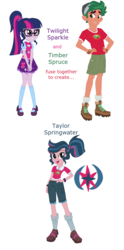 Size: 667x1350 | Tagged: safe, artist:berrypunchrules, sci-twi, timber spruce, twilight sparkle, oc, oc:taylor springwater, equestria girls, g4, my little pony equestria girls: legend of everfree, female, fusion, fusion:sci-twi, fusion:timber spruce, fusion:timbertwi, fusion:twilight sparkle, intersex, male, nonbinary, simple background, white background