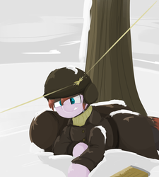 Size: 2700x3000 | Tagged: dead source, safe, artist:coatieyay, oc, oc only, pony, helmet, high res, military uniform, snow, soldier, solo