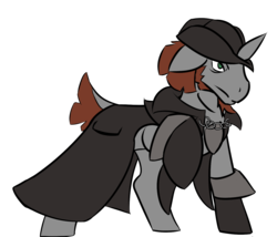 Size: 1400x1200 | Tagged: safe, artist:tartsarts, oc, oc only, oc:flint, pony, unicorn, chains, changeling hunter, clothes, solo