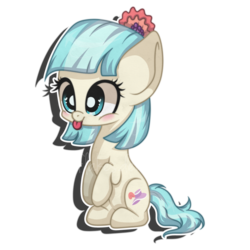 Size: 894x894 | Tagged: safe, artist:pastelflakes, coco pommel, pony, g4, :p, cocobetes, cute, female, missing accessory, silly, silly pony, solo, tongue out