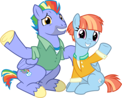 Size: 3059x2460 | Tagged: safe, artist:chainchomp2, bow hothoof, windy whistles, pegasus, pony, g4, parental glideance, .svg available, clothes, duo, female, high res, male, mare, parent, rainbow dash's parents, simple background, sitting, stallion, transparent background, vector, waving