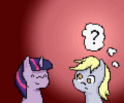 Size: 560x467 | Tagged: safe, artist:lost marbles, derpibooru exclusive, derpy hooves, twilight sparkle, pegasus, pony, unicorn, g4, animated, duo, female, gif, pixel art, question mark, talking