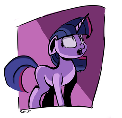 Size: 1353x1317 | Tagged: safe, artist:post-it, twilight sparkle, pony, unicorn, g4, abstract background, cel shading, female, looking up, mare, solo