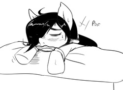 Size: 1204x882 | Tagged: artist needed, safe, oc, oc only, oc:floor bored, earth pony, pony, 4chan, blushing, clothes, eyes closed, female, hoodie, lying down, mare, monochrome, open mouth, pomf, solo
