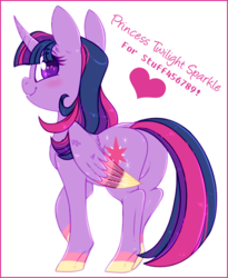Size: 650x794 | Tagged: safe, artist:esmeia, twilight sparkle, alicorn, pony, g4, butt, colored wings, cute, female, looking back, multicolored wings, plot, smiling, solo, twilight sparkle (alicorn)