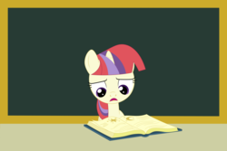 Size: 3000x2000 | Tagged: safe, artist:mirrorcrescent, moondancer, pony, g4, atg 2017, book, female, filly, high res, newbie artist training grounds, school, solo, younger